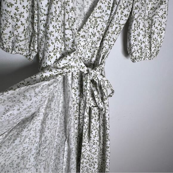 Reformation Mint Linen Wrap Midi Dress Floral Ivy Green Sz S - Picture 6 of 7